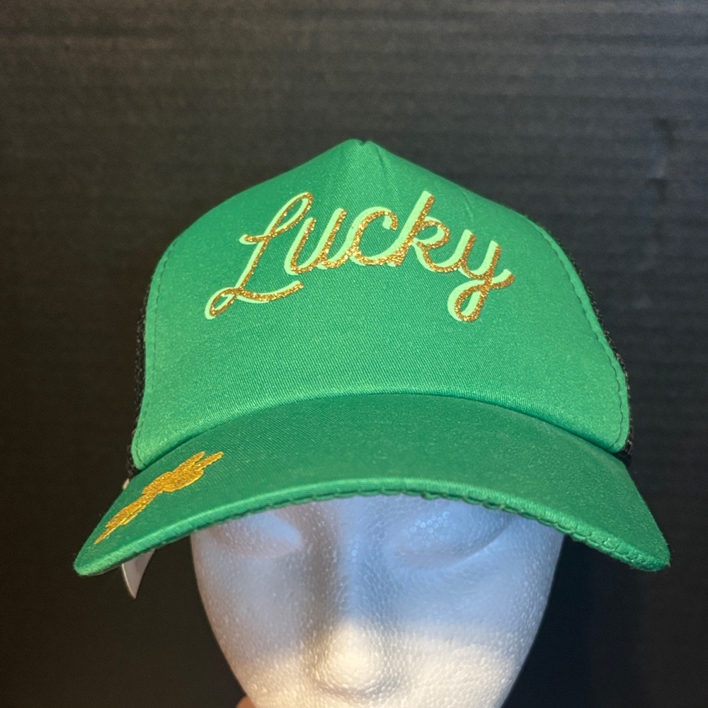 Lucky Embroidered Green Trucker Hat